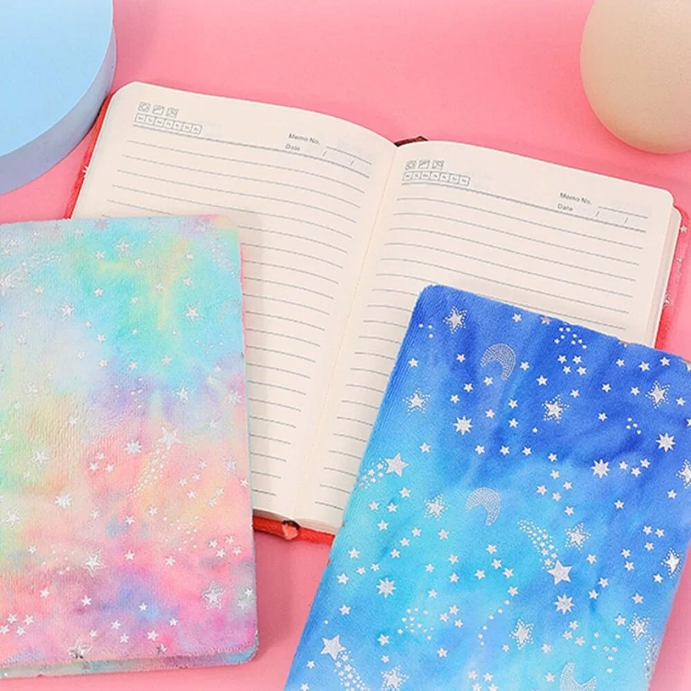 A5 Plush Soft Gradient Star Notebook Velvet Diary Fluffy Journal Planner Gift